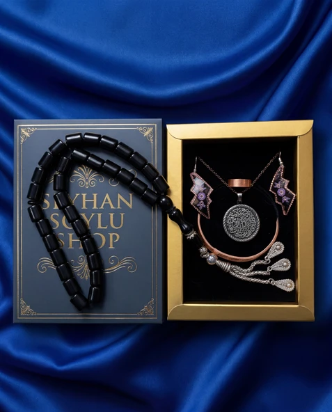 Seyhan Soylu Shop - Özel Tasarım Kitap Kutulu Kadın Bakır Takı Seti Ve Tesbih Kombini - Kolye Küpe Bileklik Yüzük 5 Parça Otantik Şık Hediyelik - Doğum Günü Yıl Dönümü Anneler Günü ürün görseli 1