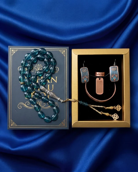 Seyhan Soylu Shop - Özel Tasarım Kitap Kutulu Kadın Bakır Takı Seti Ve Tesbih Kombini - Kolye Küpe Bileklik Yüzük 5 Parça Otantik Şık Hediyelik - Doğum Günü Yıl Dönümü Anneler Günü ürün görseli 1
