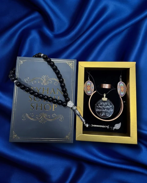 Seyhan Soylu Shop - Özel Tasarım Kitap Kutulu Kadın Bakır Takı Seti Ve Tesbih Kombini - Kolye Küpe Bileklik Yüzük 5 Parça Otantik Şık Hediyelik - Doğum Günü Yıl Dönümü Anneler Günü ürün görseli 1