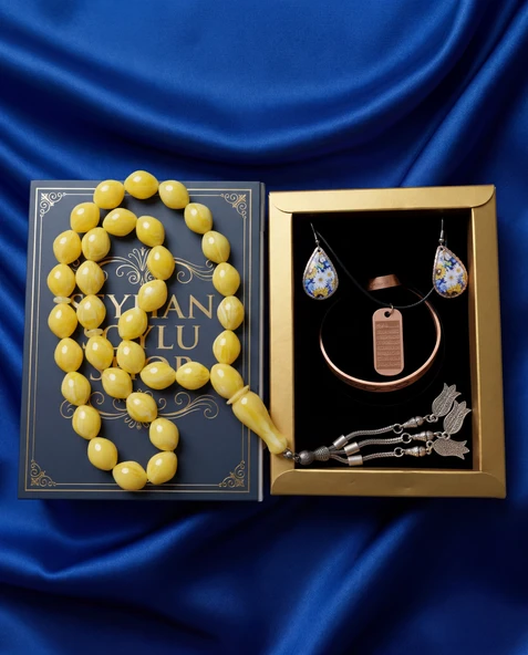 Seyhan Soylu Shop - Özel Tasarım Kitap Kutulu Kadın Bakır Takı Seti Ve Tesbih Kombini - Kolye Küpe Bileklik Yüzük 5 Parça Otantik Şık Hediyelik - Doğum Günü Yıl Dönümü Anneler Günü ürün görseli 1