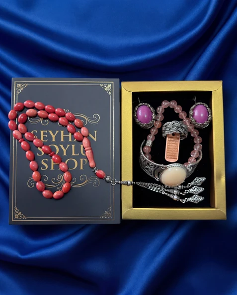 Seyhan Soylu Shop - Luxury Seri Kitap Kutulu Kadın Takı Seti Ve Tesbih Kombin - Kolye Küpe Yüzük Bileklik Ekstra Boncuk Bileklik 6 Parça Hediyelik - Doğum Günü Yıl Dönümü ürün görseli 1