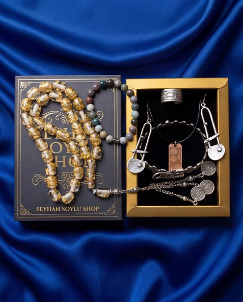 Seyhan Soylu Shop - Luxury Seri Kitap Kutulu Kadın Takı Seti Ve Tesbih Kombin - Kolye Küpe Yüzük Bileklik Ekstra Boncuk Bileklik 6 Parça Hediyelik - Doğum Günü Yıl Dönümü ürün görseli 1