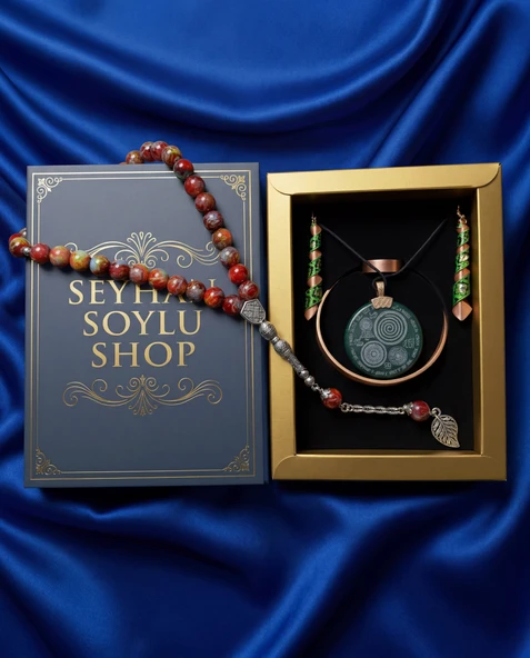 Seyhan Soylu Shop - Özel Tasarım Kitap Kutulu Kadın Bakır Takı Seti Ve Tesbih Kombini - Kolye Küpe Bileklik Yüzük 5 Parça Otantik Şık Hediyelik - Doğum Günü Yıl Dönümü Anneler Günü ürün görseli 1