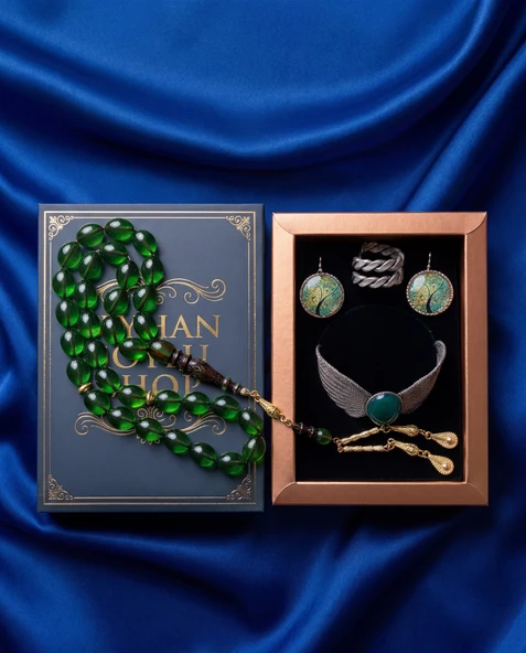 Seyhan Soylu Shop - Luxury Seri Kitap Kutulu Kadın Takı Seti Ve Tesbih Kombin - Kolye Küpe Yüzük Bileklik Ekstra Boncuk Bileklik 6 Parça Hediyelik - Doğum Günü Yıl Dönümü ürün görseli 1