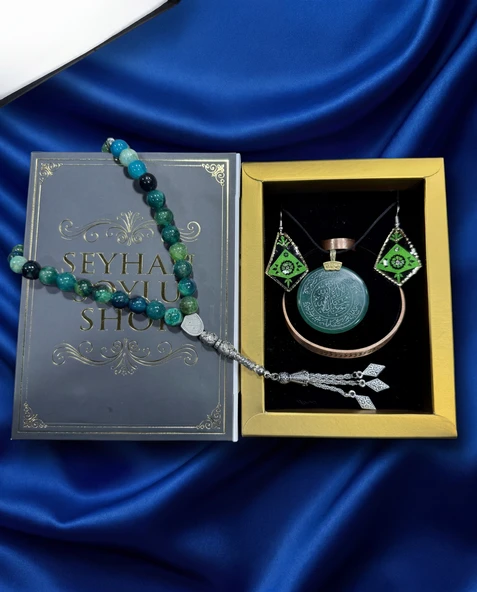 Seyhan Soylu Shop - Özel Tasarım Kitap Kutulu Kadın Bakır Takı Seti Ve Tesbih Kombini - Kolye Küpe Bileklik Yüzük 5 Parça Otantik Şık Hediyelik - Doğum Günü Yıl Dönümü Anneler Günü ürün görseli 1