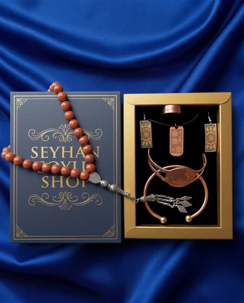 Seyhan Soylu Shop - Luxury Seri Kitap Kutulu Kadın Takı Seti Ve Tesbih Kombin - Kolye Küpe Yüzük Bileklik Ekstra Boncuk Bileklik 6 Parça Hediyelik - Doğum Günü Yıl Dönümü ürün görseli 1