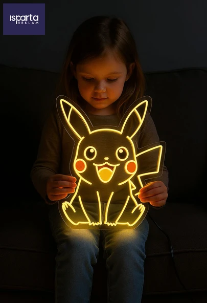 PIKACHU Temalı LED Neon Duvar Tablosu UV Baskılı Pleksi Çocuk Odası ve Oyun Odası Dekoru ürün görseli 1