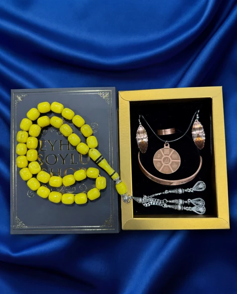 Seyhan Soylu Shop - Özel Tasarım Kitap Kutulu Kadın Bakır Takı Seti Ve Tesbih Kombini - Kolye Küpe Bileklik Yüzük 5 Parça Otantik Şık Hediyelik - Doğum Günü Yıl Dönümü Anneler Günü ürün görseli 1