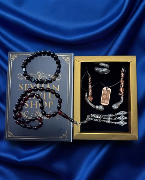 Seyhan Soylu Shop - Luxury Seri Kitap Kutulu Kadın Takı Seti Ve Tesbih Kombin - Kolye Küpe Yüzük Bileklik Ekstra Boncuk Bileklik 6 Parça Hediyelik - Doğum Günü Yıl Dönümü ürün görseli 1