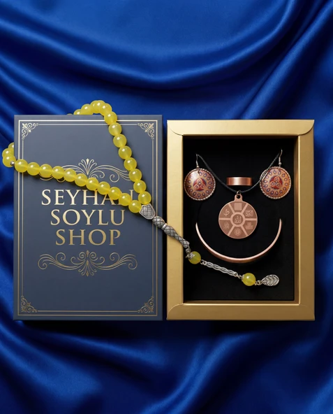 Seyhan Soylu Shop - Özel Tasarım Kitap Kutulu Kadın Bakır Takı Seti Ve Tesbih Kombini - Kolye Küpe Bileklik Yüzük 5 Parça Otantik Şık Hediyelik - Doğum Günü Yıl Dönümü Anneler Günü ürün görseli 1
