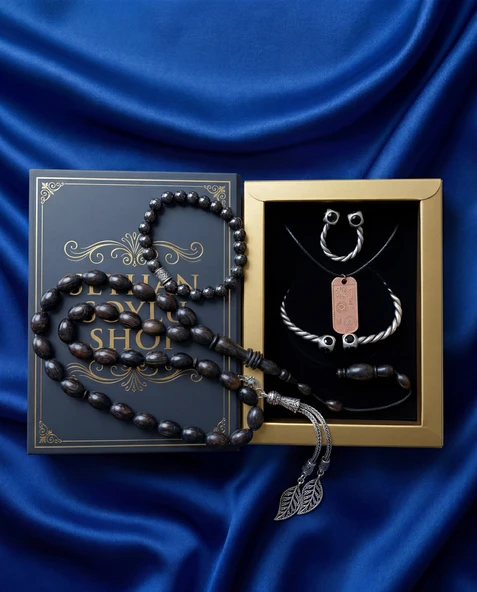 Seyhan Soylu Shop - Luxury Seri Kitap Kutulu Kadın Takı Seti Ve Tesbih Kombin - Kolye Küpe Yüzük Bileklik Ekstra Boncuk Bileklik 6 Parça Hediyelik - Doğum Günü Yıl Dönümü ürün görseli 1