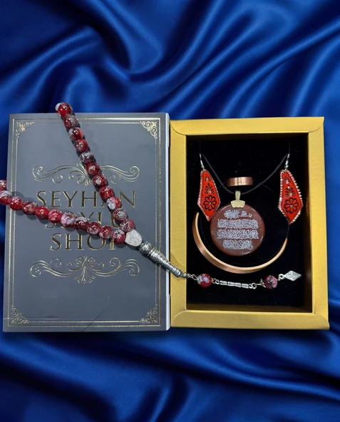Seyhan Soylu Shop - Özel Tasarım Kitap Kutulu Kadın Bakır Takı Seti Ve Tesbih Kombini - Kolye Küpe Bileklik Yüzük 5 Parça Otantik Şık Hediyelik - Doğum Günü Yıl Dönümü Anneler Günü ürün görseli 1