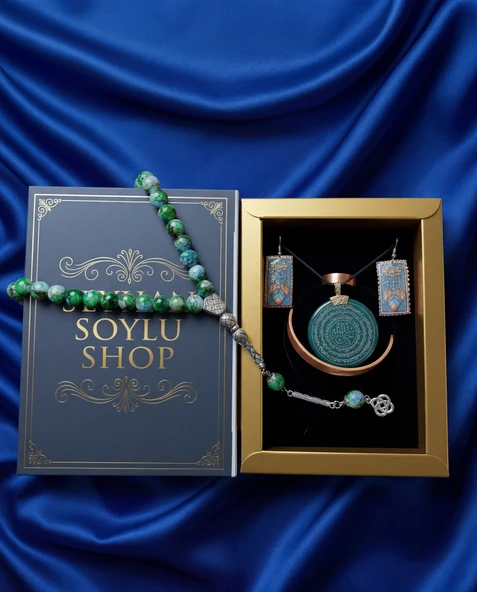 Seyhan Soylu Shop - Özel Tasarım Kitap Kutulu Kadın Bakır Takı Seti Ve Tesbih Kombini - Kolye Küpe Bileklik Yüzük 5 Parça Otantik Şık Hediyelik - Doğum Günü Yıl Dönümü Anneler Günü ürün görseli 1