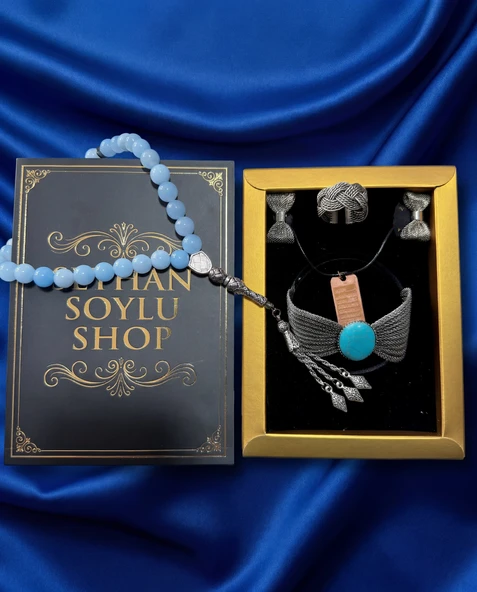 Seyhan Soylu Shop - Luxury Seri Kitap Kutulu Kadın Takı Seti Ve Tesbih Kombin - Kolye Küpe Yüzük Bileklik Ekstra Boncuk Bileklik 6 Parça Hediyelik - Doğum Günü Yıl Dönümü ürün görseli 1
