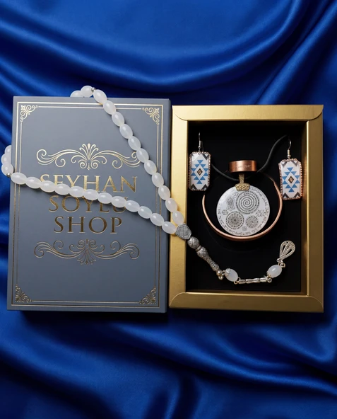 Seyhan Soylu Shop - Özel Tasarım Kitap Kutulu Kadın Bakır Takı Seti Ve Tesbih Kombini - Kolye Küpe Bileklik Yüzük 5 Parça Otantik Şık Hediyelik - Doğum Günü Yıl Dönümü Anneler Günü ürün görseli 1