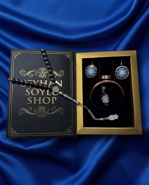 Seyhan Soylu Shop - Özel Tasarım Kitap Kutulu Kadın Bakır Takı Seti Ve Tesbih Kombini - Kolye Küpe Bileklik Yüzük 5 Parça Otantik Şık Hediyelik - Doğum Günü Yıl Dönümü Anneler Günü ürün görseli 1