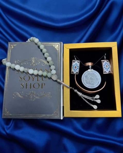 Seyhan Soylu Shop - Özel Tasarım Kitap Kutulu Kadın Bakır Takı Seti Ve Tesbih Kombini - Kolye Küpe Bileklik Yüzük 5 Parça Otantik Şık Hediyelik - Doğum Günü Yıl Dönümü Anneler Günü ürün görseli 1