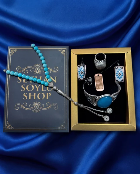 Seyhan Soylu Shop - Luxury Seri Kitap Kutulu Kadın Takı Seti Ve Tesbih Kombin - Kolye Küpe Yüzük Bileklik Ekstra Boncuk Bileklik 6 Parça Hediyelik - Doğum Günü Yıl Dönümü ürün görseli 1