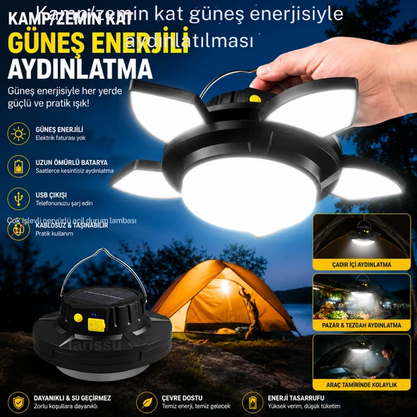 Güneş Enerjili Katlanabilir LED Kamp Lambası- 4000 mAh Powerbank Özellikli ürün görseli 1