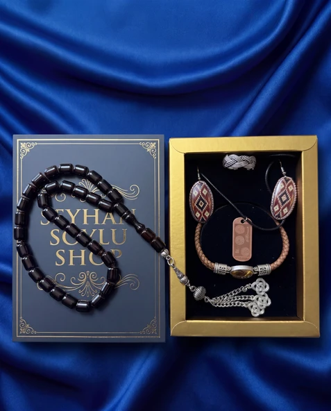 Seyhan Soylu Shop - Special Seri Kitap Kutulu Takı Seti Ve Tesbih Kombini - Kolye Küpe Special Tasarım Bileklik Yüzük 5 Parça Otantik Hediyelik - Doğum Günü Yıl Dönümü Şık Hediye ürün görseli 1