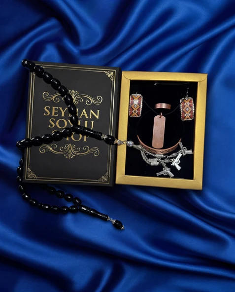 Seyhan Soylu Shop - Özel Tasarım Kitap Kutulu Kadın Bakır Takı Seti Ve Tesbih Kombini - Kolye Küpe Bileklik Yüzük 5 Parça Otantik Şık Hediyelik - Doğum Günü Yıl Dönümü Anneler Günü ürün görseli 1