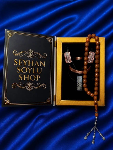 Seyhan Soylu Shop - Özel Tasarım Kitap Kutulu Kadın Bakır Takı Seti Ve Tesbih Kombini - Kolye Küpe Bileklik Yüzük 5 Parça Otantik Şık Hediyelik - Doğum Günü Yıl Dönümü Anneler Günü ürün görseli 1