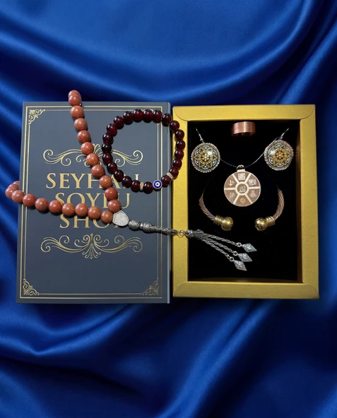 Seyhan Soylu Shop - Luxury Seri Kitap Kutulu Kadın Takı Seti Ve Tesbih Kombin - Kolye Küpe Yüzük Bileklik Ekstra Boncuk Bileklik 6 Parça Hediyelik - Doğum Günü Yıl Dönümü ürün görseli 1