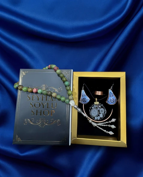 Seyhan Soylu Shop - Özel Tasarım Kitap Kutulu Kadın Bakır Takı Seti Ve Tesbih Kombini - Kolye Küpe Bileklik Yüzük 5 Parça Otantik Şık Hediyelik - Doğum Günü Yıl Dönümü Anneler Günü ürün görseli 1