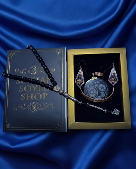 Seyhan Soylu Shop - Özel Tasarım Kitap Kutulu Kadın Bakır Takı Seti Ve Tesbih Kombini - Kolye Küpe Bileklik Yüzük 5 Parça Otantik Şık Hediyelik - Doğum Günü Yıl Dönümü Anneler Günü ürün görseli 1
