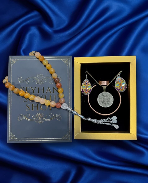 Seyhan Soylu Shop - Özel Tasarım Kitap Kutulu Kadın Bakır Takı Seti Ve Tesbih Kombini - Kolye Küpe Bileklik Yüzük 5 Parça Otantik Şık Hediyelik - Doğum Günü Yıl Dönümü Anneler Günü ürün görseli 1