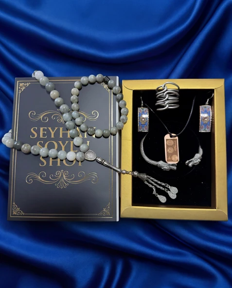Seyhan Soylu Shop - Luxury Seri Kitap Kutulu Kadın Takı Seti Ve Tesbih Kombin - Kolye Küpe Yüzük Bileklik Ekstra Boncuk Bileklik 6 Parça Hediyelik - Doğum Günü Yıl Dönümü ürün görseli 1