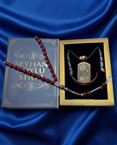 Seyhan Soylu Shop - Özel Tasarım Kitap Kutulu Kadın Bakır Takı Seti Ve Tesbih Kombini - Kolye Küpe Bileklik Yüzük 5 Parça Otantik Şık Hediyelik - Doğum Günü Yıl Dönümü Anneler Günü ürün görseli 1