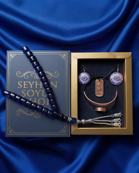 Seyhan Soylu Shop - Özel Tasarım Kitap Kutulu Kadın Bakır Takı Seti Ve Tesbih Kombini - Kolye Küpe Bileklik Yüzük 5 Parça Otantik Şık Hediyelik - Doğum Günü Yıl Dönümü Anneler Günü ürün görseli 1