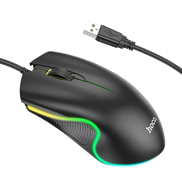 Nevamel HOCO GM19 RGB LED Işıklı Gamer Oyuncu Kablolu Optik Mouse-(5775) ürün görseli 1