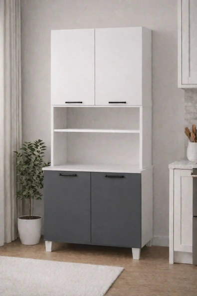 LALE 207 CM ÇOK AMAÇLI DOLAP ANTRASİT/BEYAZ - Resim 3