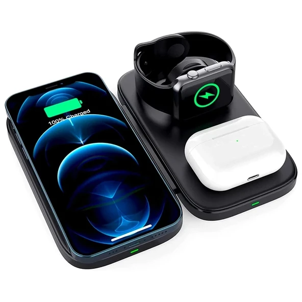 Nevamel ALLY W66 15W 3 in1 Android + iPhone Taşınabilir Mini Kablosuz Hızlı Şarj Standı-(5775) ürün görseli 1
