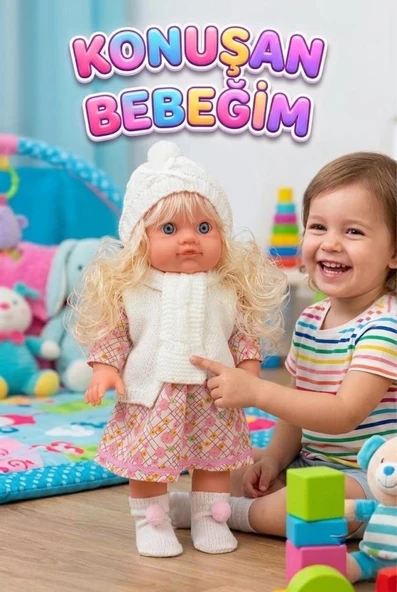 Lucia Girl Konuşan 35 cm - Etkileşimli Kolları Bacakları ve Kafası Et Kutulu Atkılı Oyuncak Bebek ürün görseli 1