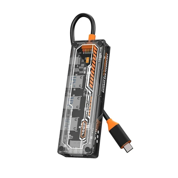 Nevamel ALLY 5in1 Type-c To USB3.0 + USB2.0 *2 + Type-c PD 100W + HDMI Çoğaltıcı Transparan Hub-(5775) ürün görseli 1