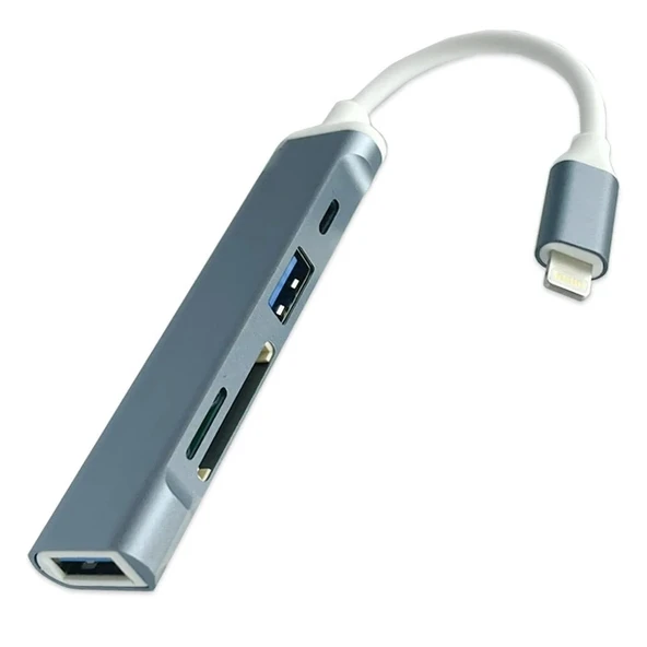 Nevamel Ally S-503 5in1 Lightning to USB + SD Kart Hub Adaptör Çevirici Dönüştürücü-(5775) ürün görseli 1