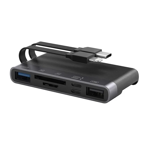 Nevamel ALLY NK-1048HD 6in1 USB + Type-C + Lightning + SD-TF Kart Okuyucu Çevirici Adaptör-(5775) ürün görseli 1