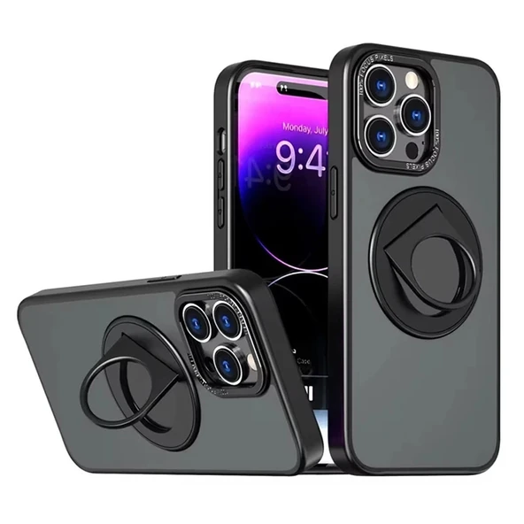 Nevamel ALLY iPhone 15 Pro İçin Magsafe Uyumlu Yüzük Standlı Manyetik Silikon Kılıf-(5775) ürün görseli 1