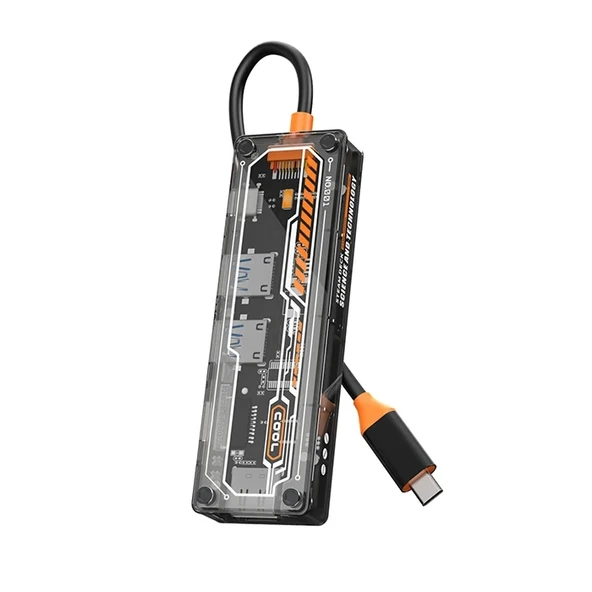 Nevamel ALLY 6in1 Type-c To USB3.0 + USB2.0 + Type-c PD 100W + SD + TF + HDMI  Çoğaltıcı Transparan Hub-(5775) ürün görseli 1