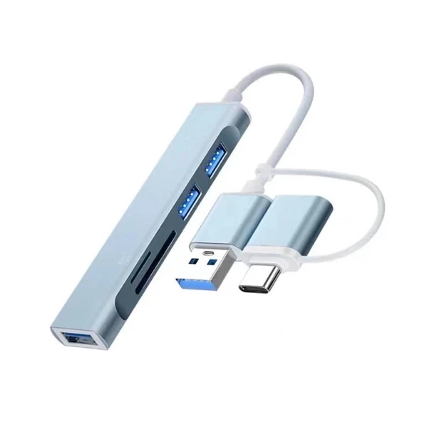 Nevamel ALLY A-807 5in1 Type-C + USB Girişli USB 3.0 Çoğaltıcı Hub Adaptör-(5775) ürün görseli 1
