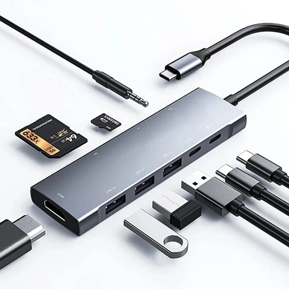 Nevamel ALLY  9 İn1 Type C Hub 4k 30hz Hdmi Usb 3.0SdPD Adaptör-(5775) ürün görseli 1