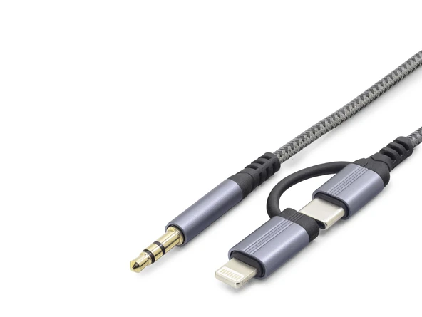 Type-C + Lightning To 3.5 Mm Ses Kablosu - Siyah GJ-027 ürün görseli 1