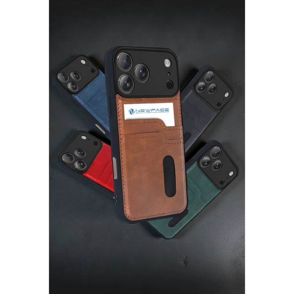 iPhone 17 Pro Max Sara Kartvizitli Deri Kılıf - Taba - Resim 4