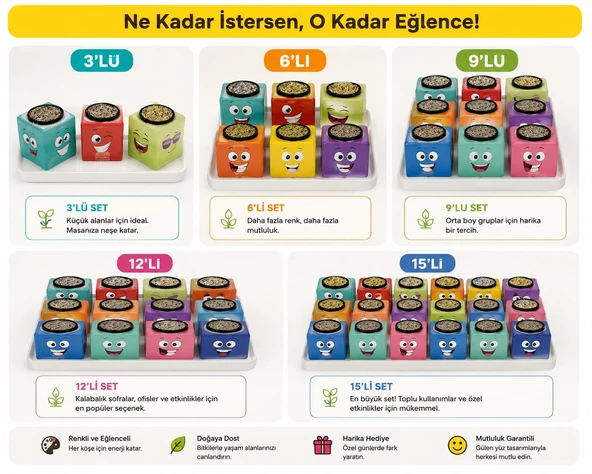 Renkli Çimoji Küp Çim Adam 9 Adet - Resim 2
