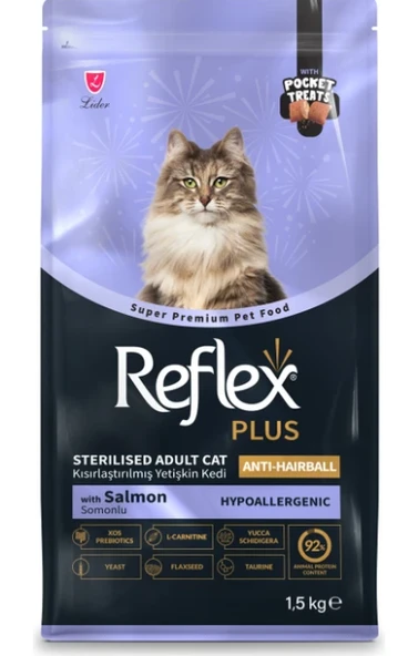 Reflex Plus Pocket Treats Anti Hairball Somonlu Yetişkin Kısırlaştırılmış Kedi Maması 1.5 Kg ürün görseli 1