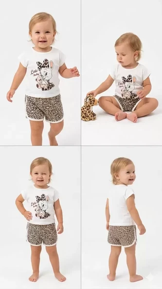 1/4 Yaş Leopar Tavşan Baskılı Çocuk Takımı ürün görseli 1