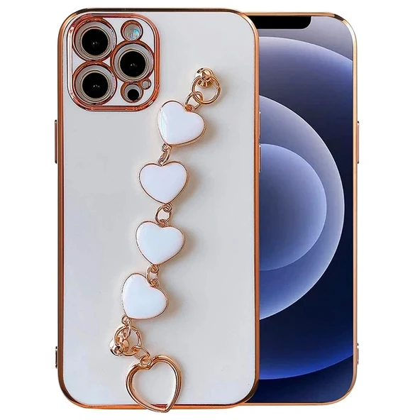 Nevamel Ally iPhone 13 Pro 6.1inç Kılıf Kalp Bileklik Tutuculu Lüx Silikon Askılı Kılıf-(5775) ürün görseli 1